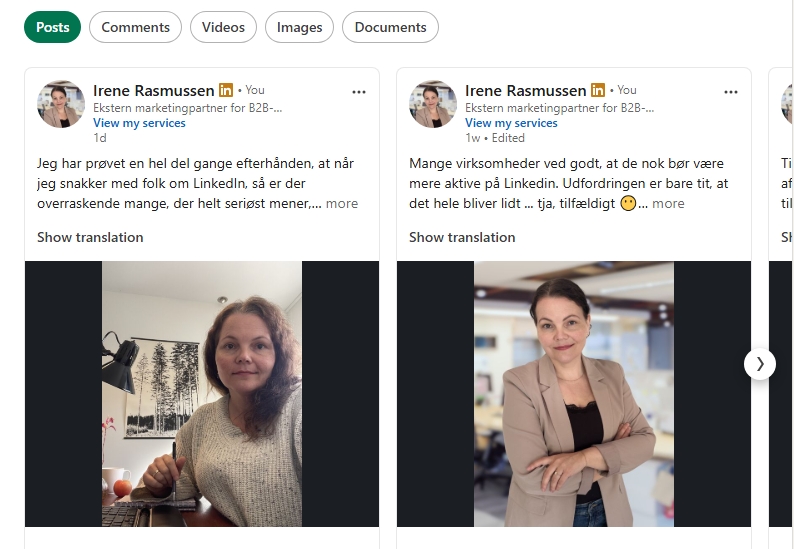 Aktivitetssektionen med opslag på en LinkedIn-profil