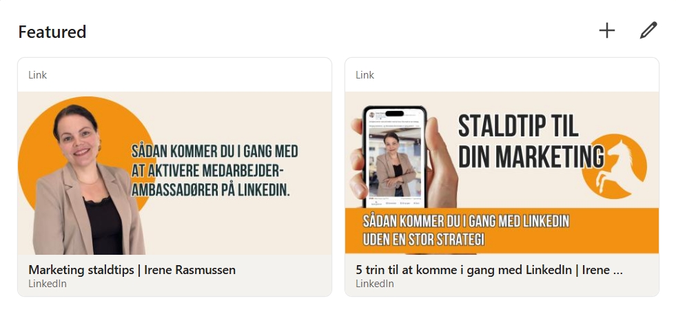 Fremhævet-sektionen med udvalgte links på en LinkedIn-profil